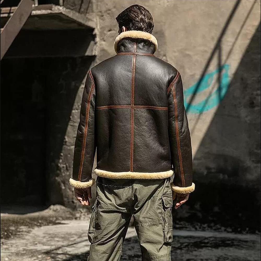 Denny&Dora Men's Shearling Jacket Brown Leather Jacket Flight Denny&Dora Men's Shearling Jacket Brown Leather Jacket Flight